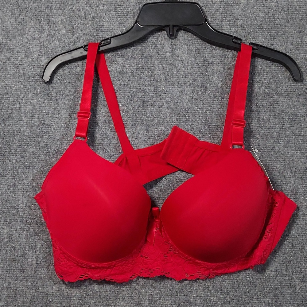 Emily Johnson Bra Womens 44DD Red Padded‎ Underwire Lace Push Up T Shirt 8248DD